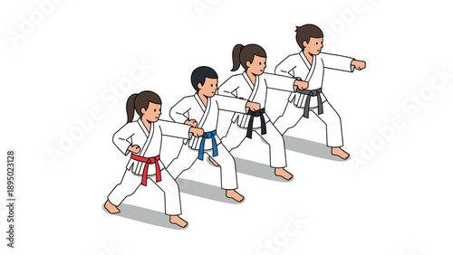 Isometric karate practice: martial arts training with diverse belt levels