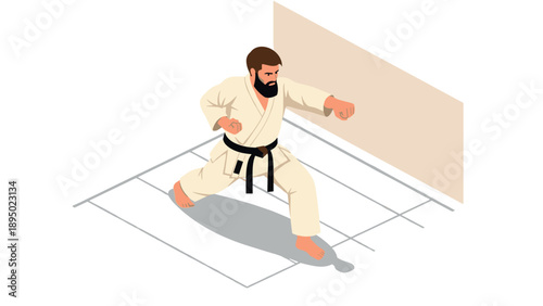 Martial artist practicing karate in isometric style