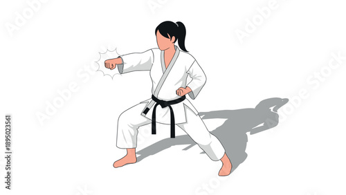 Martial artist in action: flat design of woman practicing karate