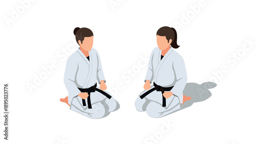 Isometric martial arts: two karate practitioners in white gi and black belts