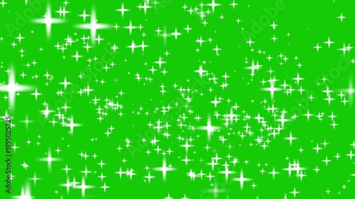 Twinkle sparkle stars animation, looping animation twinkling stars shining in the night sky, particle magic tail sparkling glitter star dust trail loop green screen background