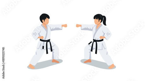 Karate training duo in action: flat style martial arts scene