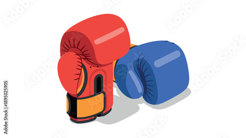 Colorful boxing gloves in isometric style on white background