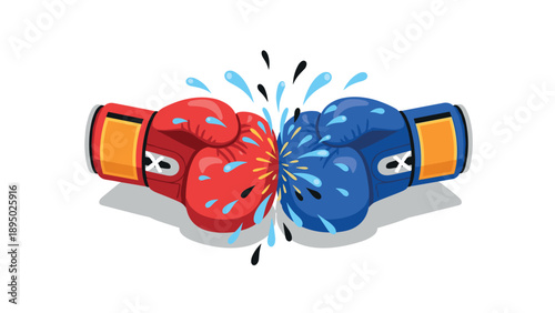 Dynamic clash of red and blue boxing gloves in vibrant cartoon style