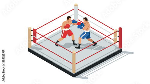 Isometric boxing match in a ring with two fighters in action