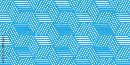 Seamless pattern blue stripes line creative web hexagon type grid square repeat overlap triangle textile background.