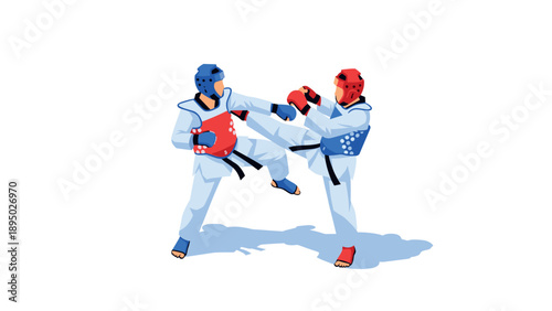 Dynamic kickboxing match: martial artists in action with protective gear
