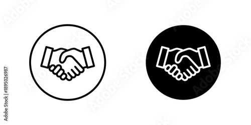Handshake badge icons, business partnership agreement symbol, cooperation and trust circle icons