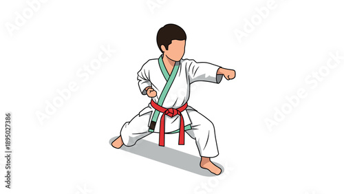 Karate practitioner in action with red belt in dynamic pose