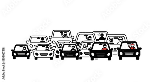 Illustration of a traffic jam with many cars lined up.