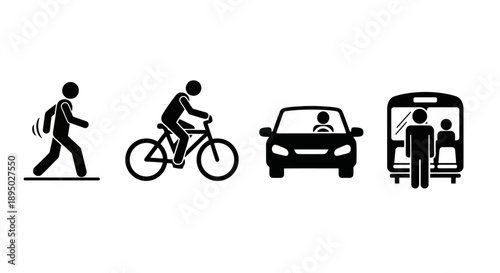 Icons representing different modes of transportation and pedestrian activity.