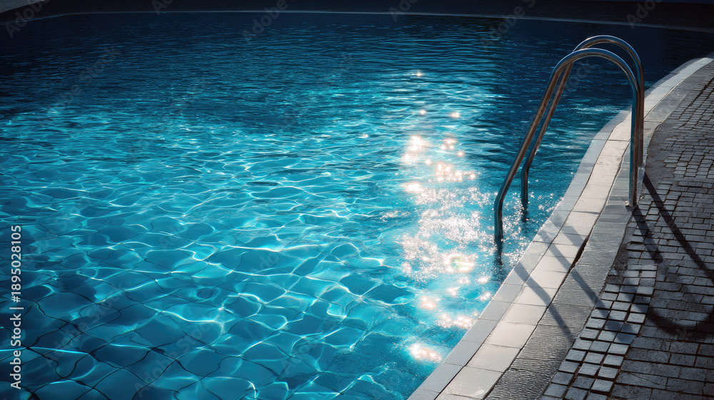 Obraz premium Modern swimming pool with sparkling blue water and metal ladder
