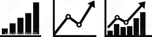 Silhouette vector graphics of business growth charts and graphs