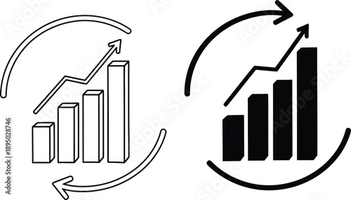 Silhouette vector graphics of interchanging bar charts with arrows