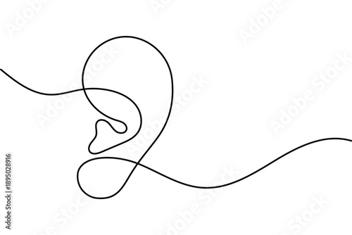 Minimalist ear line drawing with frequency wave for audiology and hearing health