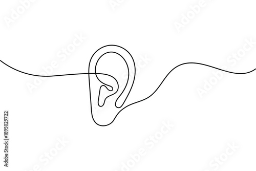 Minimalist ear line drawing with frequency wave for audiology and hearing health