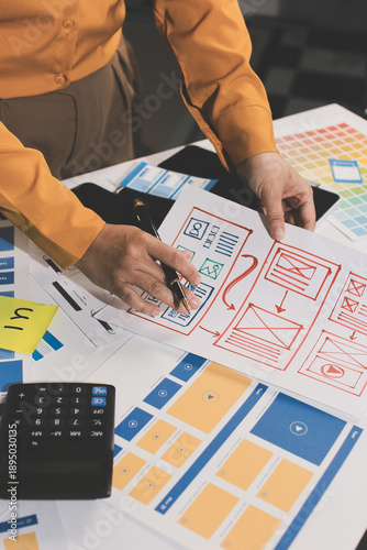 team of UI UX web designer are working together to develop mobile responsive websites with UI UX front end designer previews, UI UX web development ideas, front end designer. application development