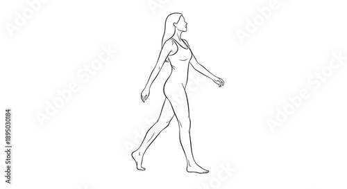Line drawing of a woman walking in profile view.