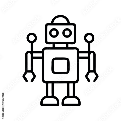 Cute robot icon, simple line art, representing technology, AI, and futuristic concepts.