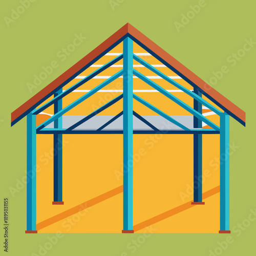 Building Frame Construction With Red Roof Outline