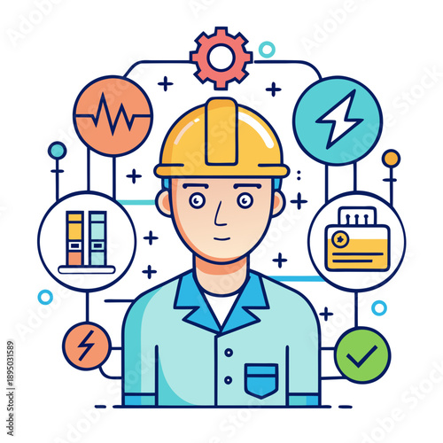 Electrical Engineer surrounded by technology icons