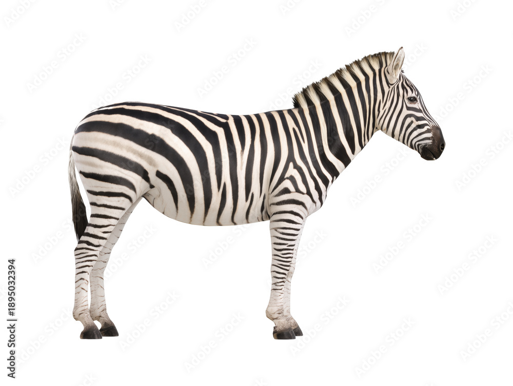 Fototapeta premium Zebra standing isolated on transparent background PNG cutout