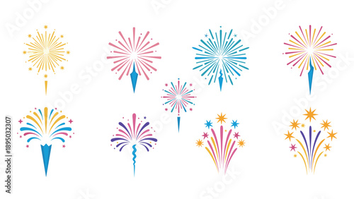 Colorful fireworks display with various designs and patterns in festive celebration