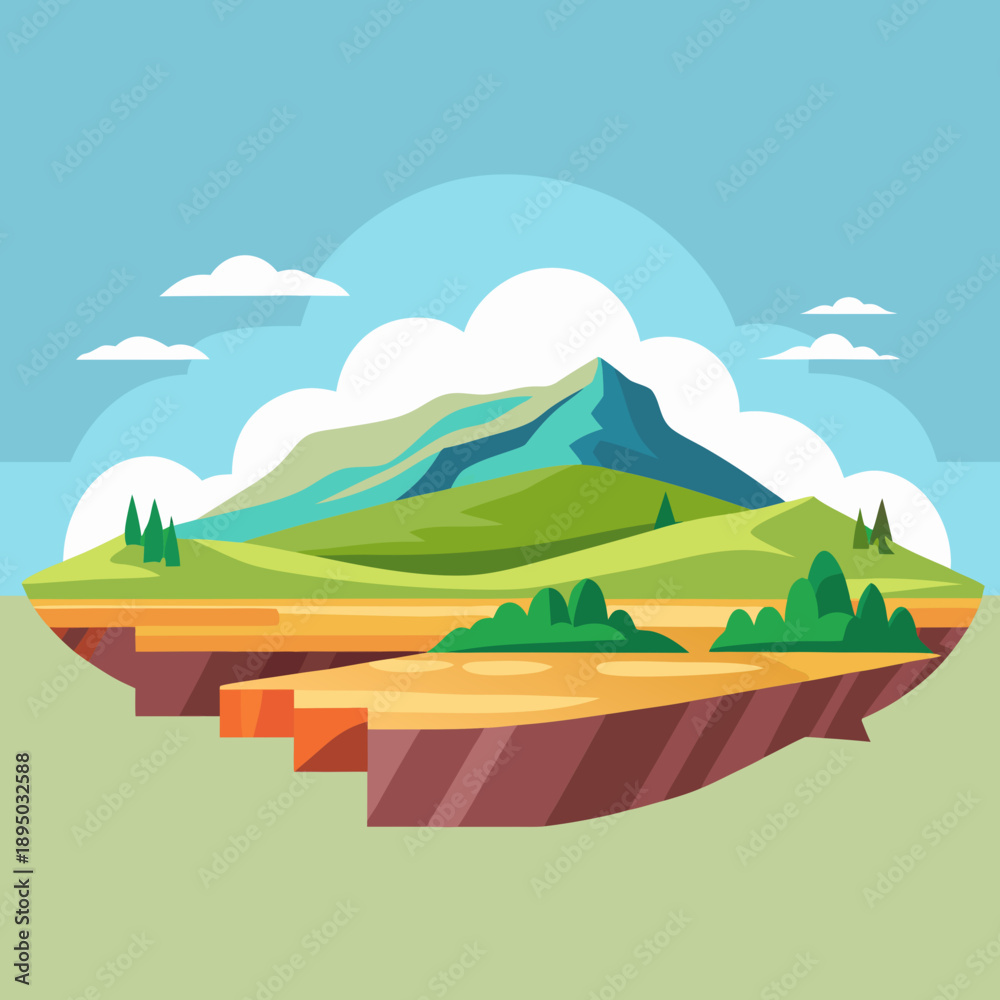 Fototapeta premium Stylized Mountain Landscape with Floating Islands
