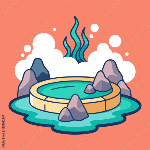 Stylized Hot Spring with Rocks and Steam