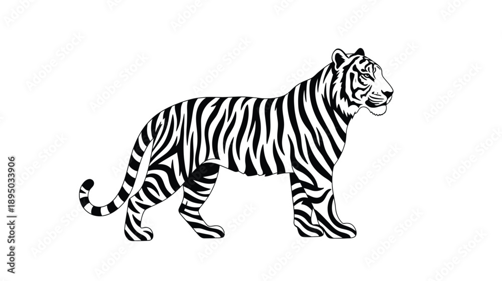Fototapeta premium a striking black and white tiger illustration dynamically posed silhouette