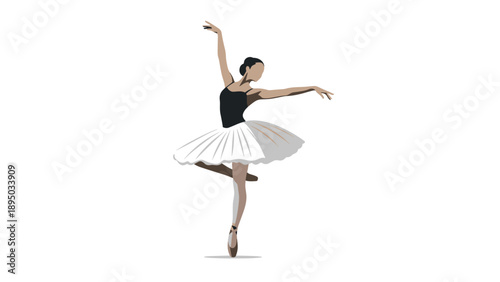 Elegant ballerina dancing in minimalist style against white background