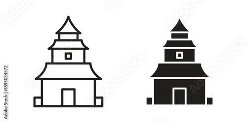Buddhist temple icon set. Black icon on white background