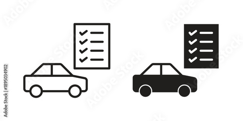 Car repair check list icon set. Black icon on white background