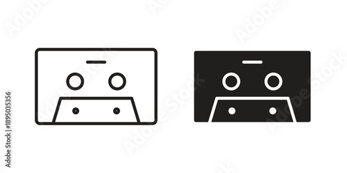 Cassette tape icon set. Black icon on white background