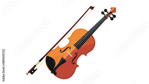 Elegant violin and bow on white background