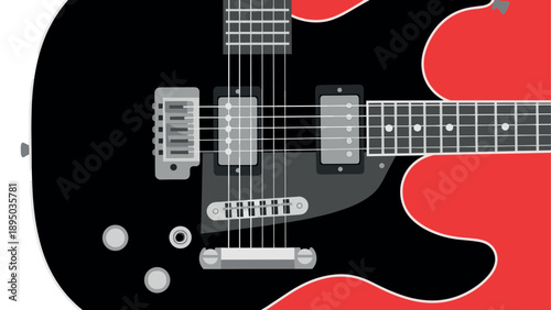 Modern electric guitar design with red and black colors