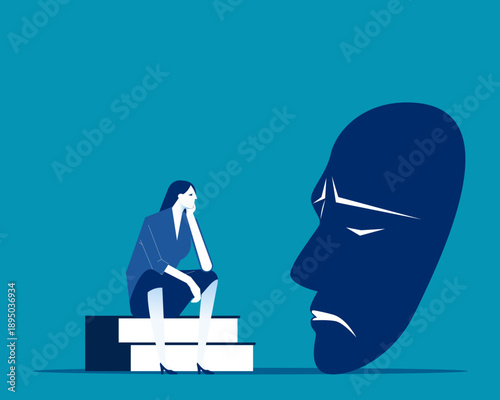 Mask. A suffering businessman huddles among masks