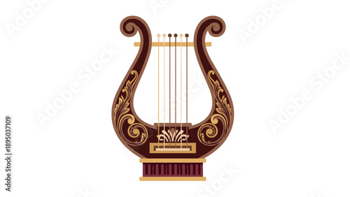 Elegant ancient lyre with ornate details in flat design