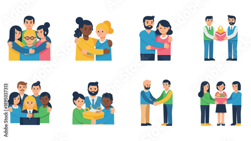 Diverse friendship and teamwork embrace: flat design concepts for community and togetherness