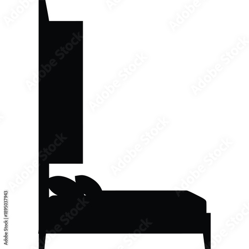 Minimalist Black and White Silhouette Illustration of a Bed with Pillow and Tall Wardrobe