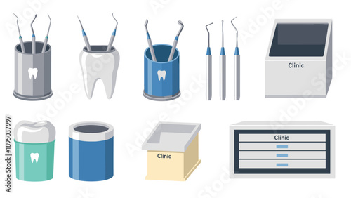 Dental tools and equipment in flat style for clinic and hospital design