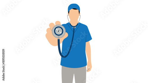 Faceless healthcare worker holding stethoscope in minimalist style