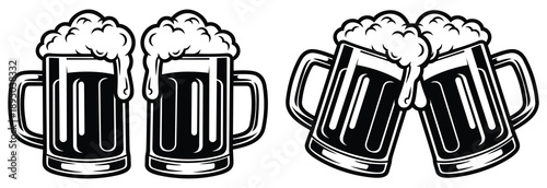 Beer glasses toasting silhouette vector design.