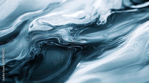 Abstract blue and white fluid patterns create a marbled, flowing texture that evokes movement and depth.