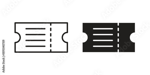 Eticket icon set. Black icon on white background