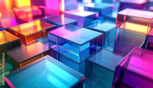 Abstract Glass Cubes Background with Vibrant Colors.