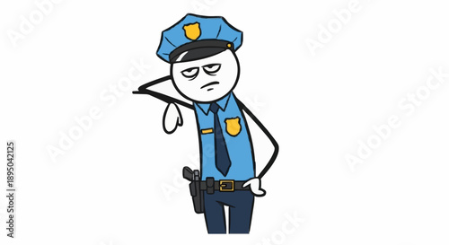 Tired Stick Figure Police Officer Leaning On A Surface.