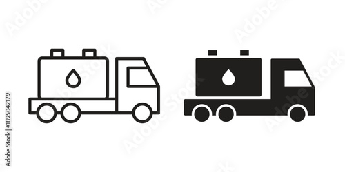 Fuel truck icon set. Black icon on white background