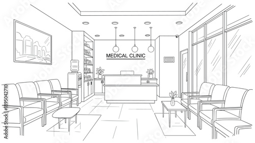 Modern medical clinic waiting room in linear style