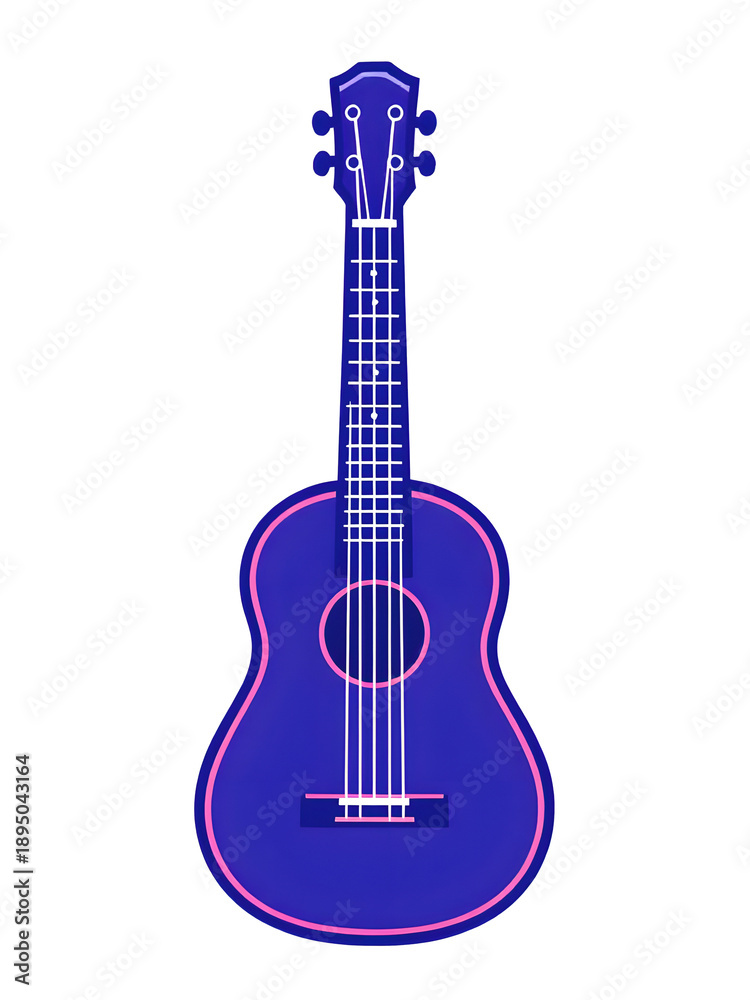 Obraz premium minimalist deep blue ukulele illustration featuring bold pink neon-style outlines and clean white strings